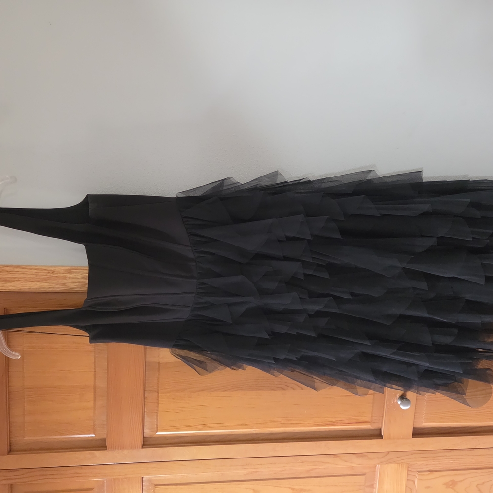 Black Ruffled Tulle Strappy Women's Dress
